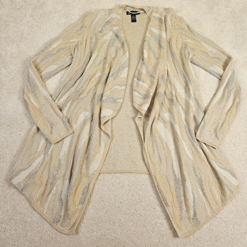 INC International Concepts Women's‎ Cardigan Sweater Small Beige Silver Metallic